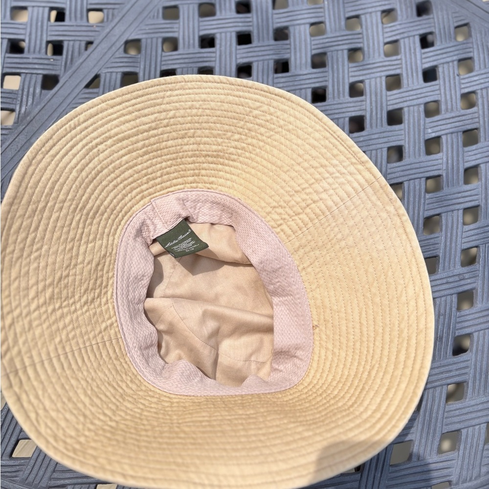 NWOT EDDIE BAUER Stylish Canvas 4” Brim Tan Sun Hat, Red Plaid Accent Size: L/XL - Picture 5 of 7